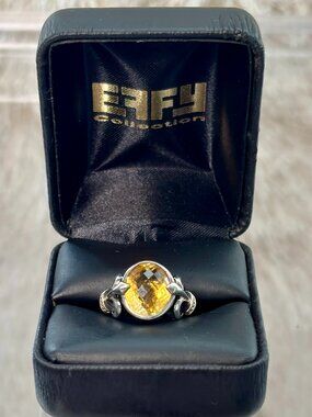 Effy 925 Sterling Silver Citrine Fleur-De-Lis Ring With 18K Gold Accents- Size 7